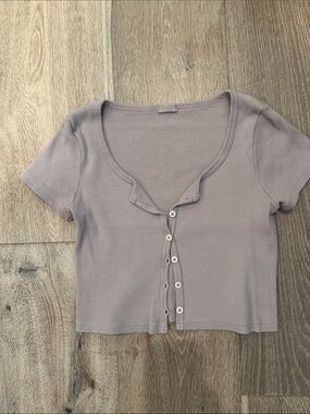 Brandy Melville Ribbed Button-Front Crop Top - Mauve Taupe